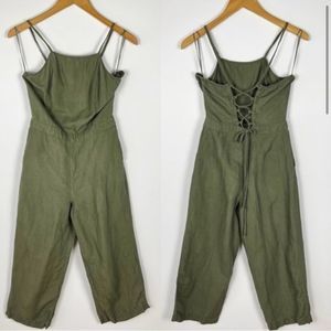 Abercrombie & Fitch Size 6 Green Linen Jumper Wide leg open back cropped